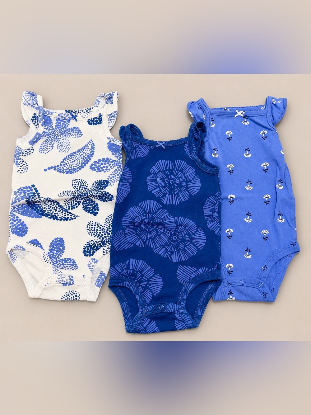 Carter's Blue Floral & Patterned Baby One-Piece Bodysuits (3-Pack)
